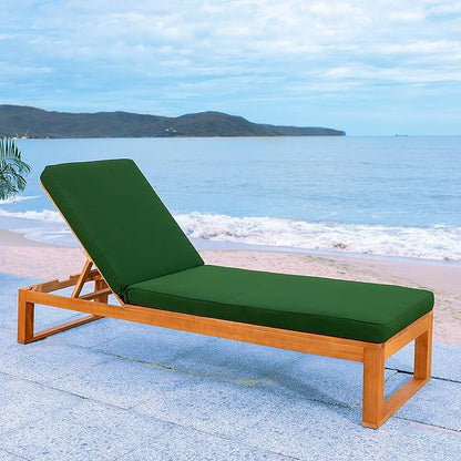 SAFAVIEH Outdoor Collection Solano Natural Brown Solid Wood/Green Cushion Patio Adjustable Chaise Lounge Chair (PAT7024N)
