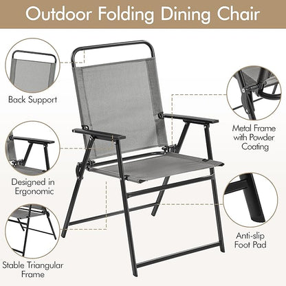 Yaheetech Outdoor Patio Chairs Set of 4, Folding Patio Chairs with Metal Frame, Armrests, Portable Dining Chairs for Camping, Lawn, Garden and Porch, Gray