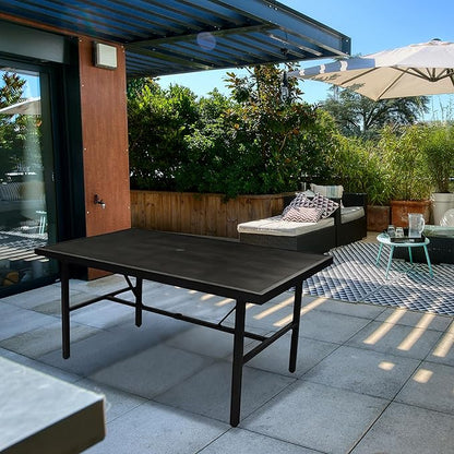 Four Seasons Courtyard Nantucket 40 x 72 Inch Rectangular Outdoor Patio Dining Table All Weather Woven Tabletop for Backyard Lawns and Decks, Brown
