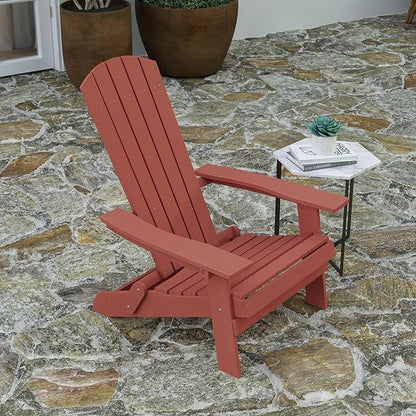 Merrick Lane Riviera Poly Resin Folding Adirondack Lounge Chair - Red - Indoor/Outdoor - Weather Resistant