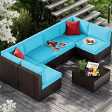 Vongrasig 7 Pieces Patio Furniture Sets, Outdoor All-Weather Wicker Patio Conversation Sets - Photo 2