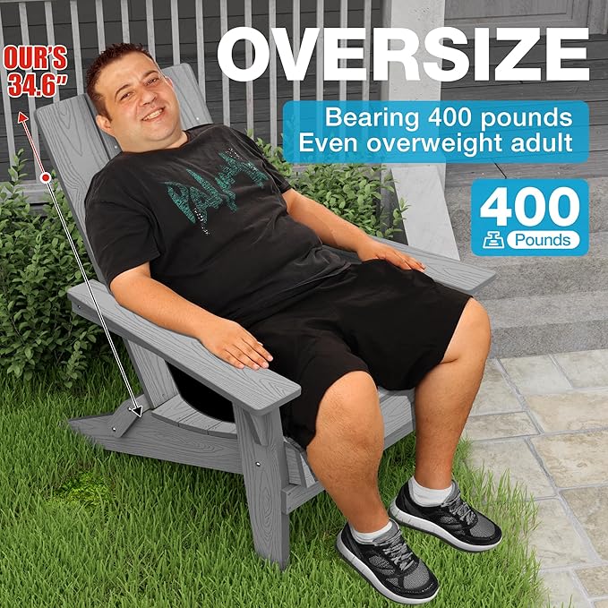 YEFU Adirondack Chairs Oversize Folding :400lb Weight Capacity - Plastic Adirondack Chairs - High Back Modern Like Wooden - All-Weather Use for Outdoor/Patio/Fire Pit/Garden/Camping - (Grey)