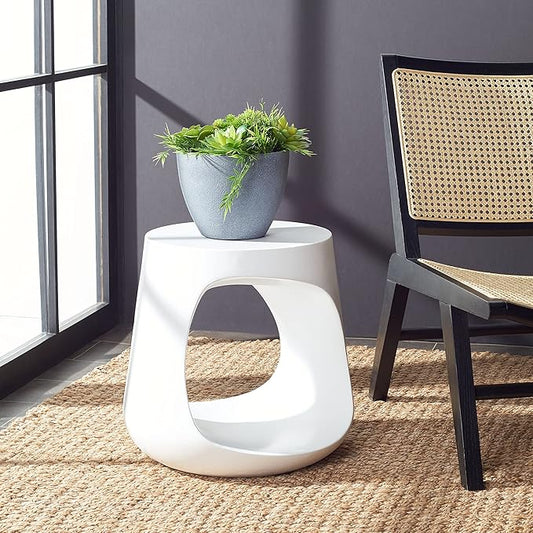 SAFAVIEH Outdoor Collection Vikki Modern Ivory Concrete Accent Table (Fully Assembled) VNN1040B
