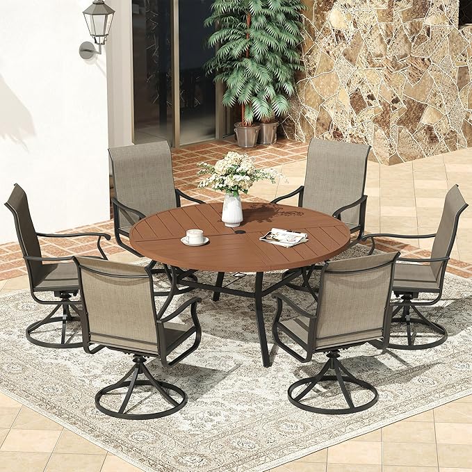 VICLLAX 53" Round Patio Dining Table for 6-8, All Weather Metal Outdoor Table with 1.57" Umbrella Hole and Surdy Frame for Garden Lawn Deck, Black