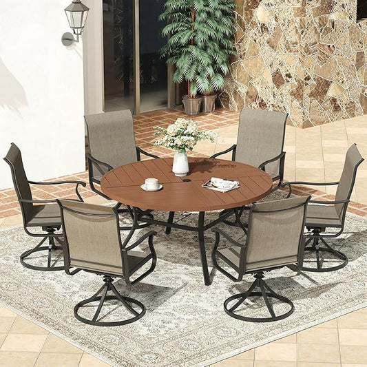 VICLLAX 53" Round Patio Dining Table for 6-8, All Weather Metal Outdoor Table with 1.57" Umbrella Hole and Surdy Frame for Garden Lawn Deck, Black