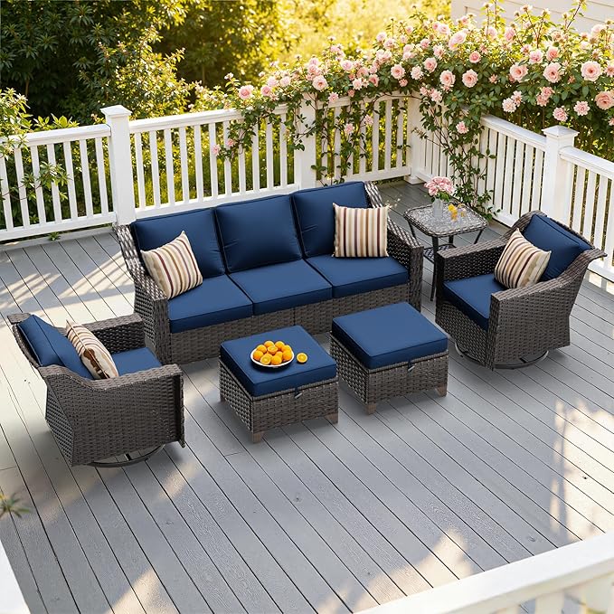 6 Pieces Patio Conversation Furniture Set - 1 Sofa, 2 Swivel Chairs, 2 Ottomans, 1 Side Table - Photo 1