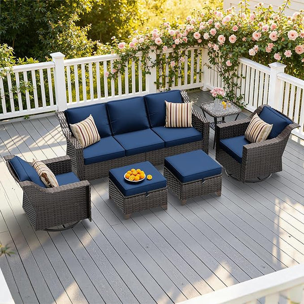 6 Pieces Patio Conversation Furniture Set - 1 Sofa, 2 Swivel Chairs, 2 Ottomans, 1 Side Table - Photo 1