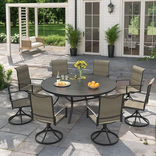 VICLLAX 53" Round Patio Dining Table for 6-8, Metal Outdoor Dining Table with Umbrella Hole for Garden, Patio, Balcony, Black