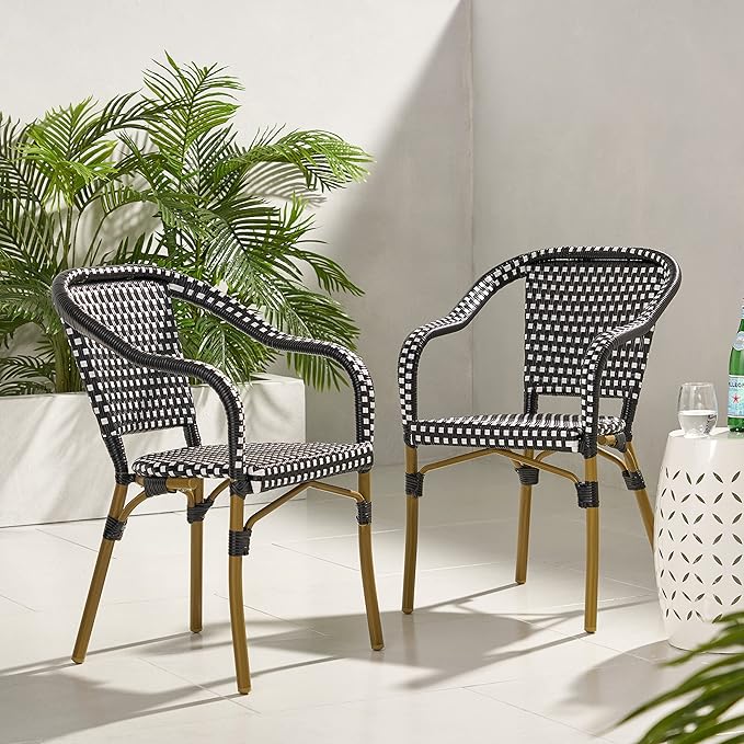 Christopher Knight Home Cecil Bistro Chairs, Black + White + Wood Print - Photo 2