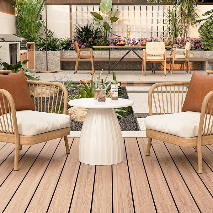 Round Small Patio Side Table, Metal Steel Outdoor Side Table, Patio Accent End Table for Garden, Pool, Deck, Balcony, Yard, Living Room, White, Weather Resistant, No Assembly