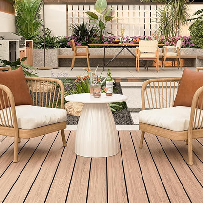 Round Small Patio Side Table, Metal Steel Outdoor Side Table, Patio Accent End Table for Garden, Pool, Deck, Balcony, Yard, Living Room, White, Weather Resistant, No Assembly