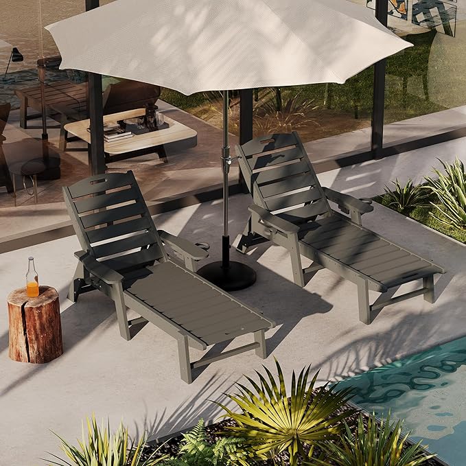 GarveeLife HDPE 5-Position Outdoor Chaise Lounge Chair with Cup Holder, Resin Pool Lounge Chair for Outside - Photo 7