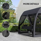 Outsunny 3-Seat Patio Swing Chair, Porch Swing Bed with Convertible Backrest, Cushion, Canopy - Photo 6