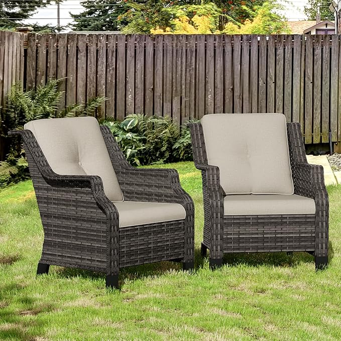 Patio Wicker Chairs Set of 2, Outdoor PE Conversation Bistro Chair Set with Cushions for Garden, Backyard - Photo 6