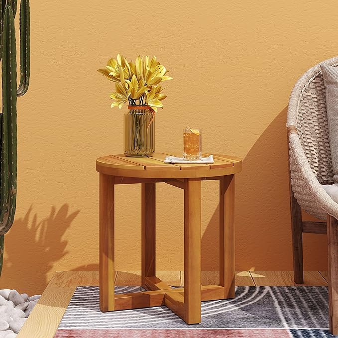 Hamel Outdoor Circular Side Table - Acacia Wood - Teak
