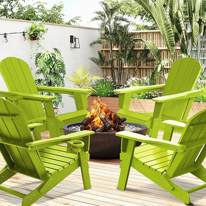 LOUNZY Folding Adirondack Chair Set of 4, Lime - Photo 6