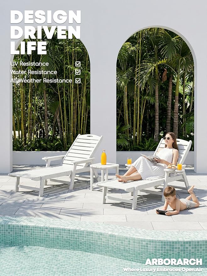 Patio Chaise Lounge Chair Set of 2, HDPE Outdoor Lounge Chairs with 5-Position Adjustable Backrest - Photo 5