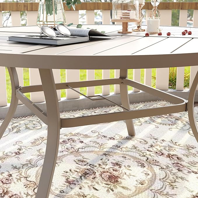 VICLLAX 50" Outdoor Round Patio Table with Umbrella Hole, All Weather Metal Round Outdoor Dining Table for Lawn Garden - Photo 2