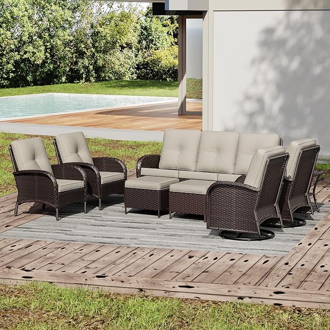 Joyside Wicker Patio Furniture Set, 8 Piece Outdoor Furniture Set with Thickened Cushions, High Back, Deep Seating - Photo 7