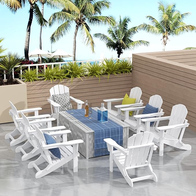 WO WESTIN OUTDOOR HDPE Laguna Outdoor Folding Poly Adirondack Chair (Set of 8),White