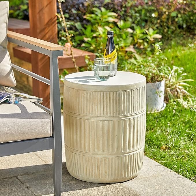 Giltzhome Antique Decorative Garden Stool, 18.5" H Heavy Duty Textured Accent Table, End Side Table, Planter Stand for Garden Patio Lawn Home Indoor Outdoor, Cream White