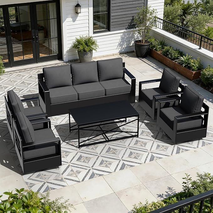 Outdoor Aluminum Furniture Set, 5-Piece Patio Conversation Set, 4 Swivel Chairs, 1 Sofa and 1 Table - Photo 1