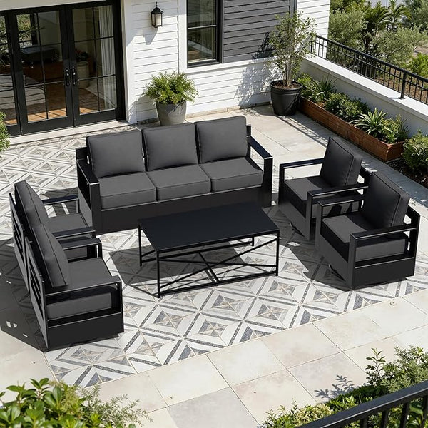 Outdoor Aluminum Furniture Set, 5-Piece Patio Conversation Set, 4 Swivel Chairs, 1 Sofa and 1 Table - Photo 1