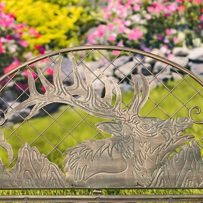 Classic Iron Garden Bench with Nature Scenery (Caribou Backrest in Bronze)