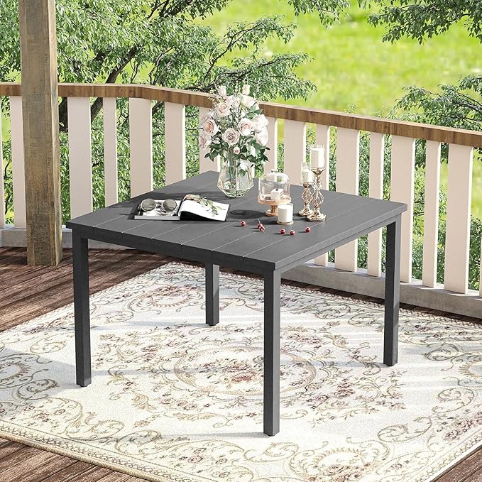 VICLLAX 40.2" Square Patio Table for 4, Outdoor Dining Table with Umbrella Hole, All Weather Metal Patio Table for Lawn Garden, Grey Tabletop