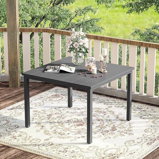 VICLLAX 40.2" Square Patio Table for 4, Outdoor Dining Table with Umbrella Hole, All Weather Metal Patio Table for Lawn Garden, Grey Tabletop