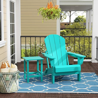 WestinTrends Malibu 2-Pieces Adirondack Chair Set with Side Table, All Weather Outdoor Seating Plastic Patio Lawn Chair Folding for Outside Porch Deck Backyard, Turquoise