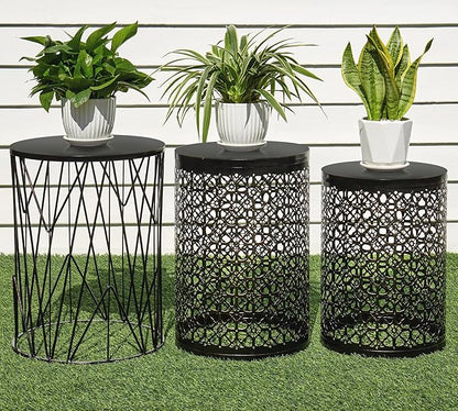 HFHOME Set of 3 Heavy-Duty Round End Table, Side Table, Coffee Table for Indoor Multifunctional Use, Outdoor Decorative Garden Stool Plant Stand-Bronze