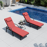 Patio Chaise Lounge Set 3 Pieces Outdoor Lounge Chair with Rattan Adjustable Backrest Armrest and Folding Table for - Photo 1