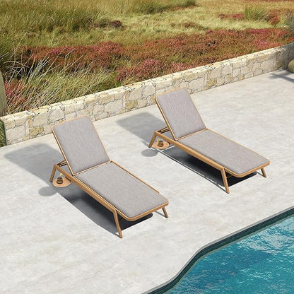 PURPLE LEAF Chaise Lounge Outdoor Chairs with Cushion Aluminum Pool Side Sun Lounges Adjustable Reclining Patio Set Pack of 2 Teak