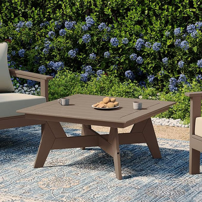 WestinTrends Avalon Modern Low Outdoor Patio Square HDPE Coffee Table, Weathered Wood