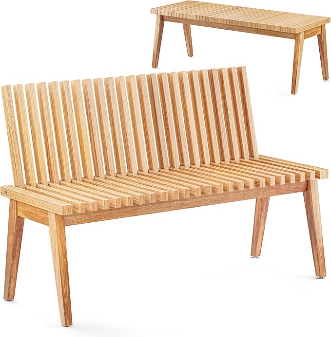Melino Convertible Slat Bench, 3-in-1 Bench to Table to Chair, FSC Acacia Solid Wood for Indoor Outdoor - Patio, Entryway, Living Room, Guest Room - Easy Assembly, 47 Inch