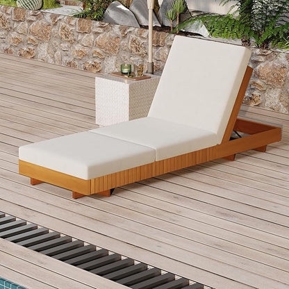 Christopher Knight Home Habery Acacia Wood Chaise Lounge Outdoor with Triple Folds Cushion, Wooden Patio Chaise Lounge, Adjustable Backrest Outdoor Sunbathing Lounge Chair, Copper Teak+Cream