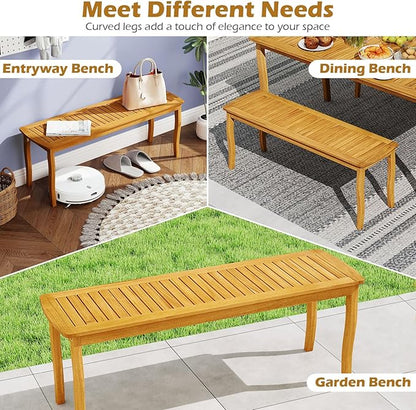 RELAX4LIFE 2-Person Patio Outdoor Bench - Acacia Wood 47’’ Long Backless Garden Bench w/Slatted Seat, Wooden Farmhouse Indoor Outside Dining Loveseat for Entryway Yard Porch Park, 800 LBS Max Load (2)