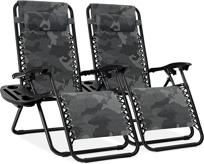 Best Choice Products Set of 2 Adjustable Steel Mesh Zero Gravity Lounge Chair Recliners w/Pillows and Cup Holder Trays - Photo 1