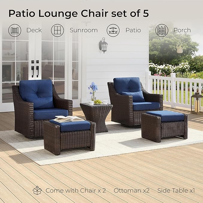CHITA 5 Pieces Swivel Wicker Patio Furniture Set, Outdoor Conversation Set with 2 Pieces Rattan Rocking Swivel Chairs - Photo 9