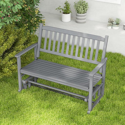 Giantex Outdoor Glider, Patio Glider Bench with Safe Gliding, Slatted Seat & Backrest, 2-Person Loveseat, Glider Rocking Chair, Outside Swing Chair for Garden Yard Lawn Porch Patio Rocker, Blue