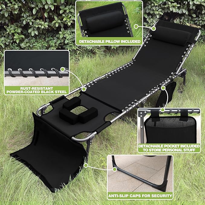 BlueWish Tanning Chair with Face Hole, Layout Chair for Tanning with 5-Position Reclining Backrest, Removable Pillow - Photo 3
