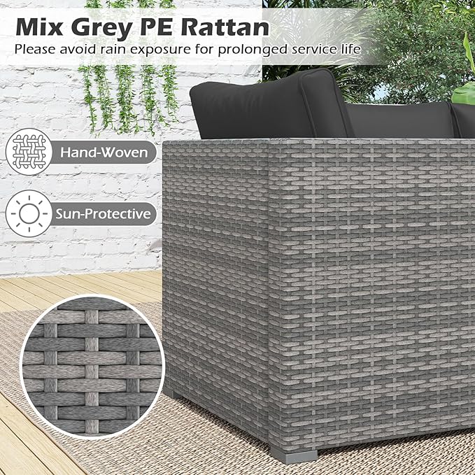 Tangkula 3 Seat Outdoor Wicker Sofa Set, Modular PE Rattan Patio Cushioned Sectional Couch Set - Photo 7