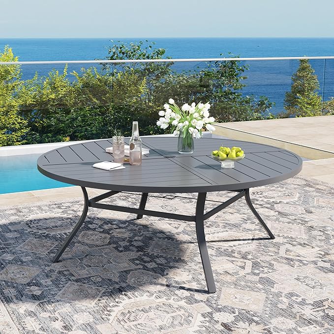 DIFY 63" Round Outdoor Patio Dining Table for 8-10 - Photo 2