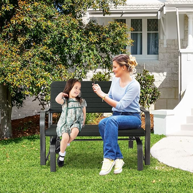 Tangkula Outdoor Glider Bench, Porch Glider Loveseat Swing Bench with w/Steel Frame, 2-Seat Rocking Chair for Porch - Photo 4