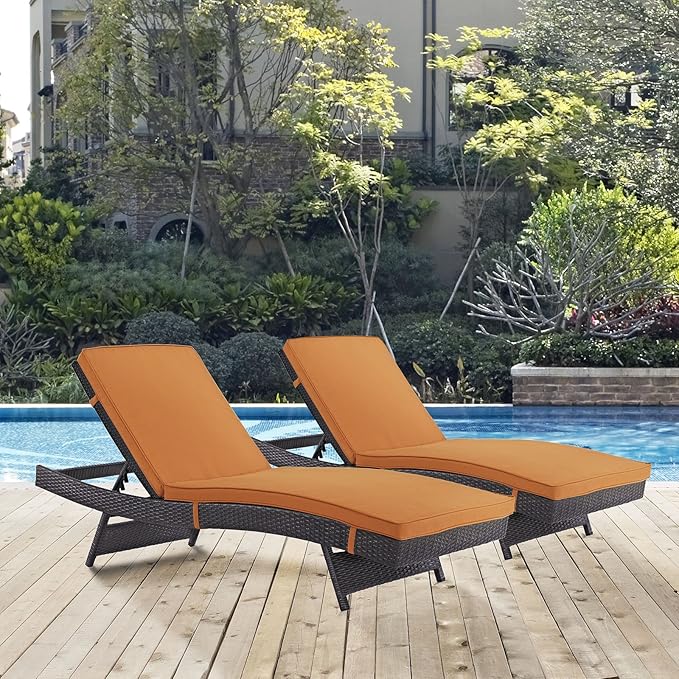 Modway Convene Wicker Rattan Outdoor Patio Chaise Lounge Chairs in Espresso Orange - Set of 2 - Photo 2