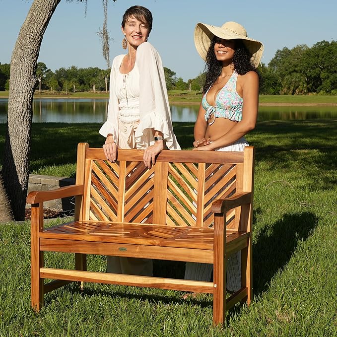 EcoDecors Eleganto 41 inch Outdoor Bench Teak Wood Garden Bench for Patio with Armrests and Backrest for Indoor Use and - Photo 5
