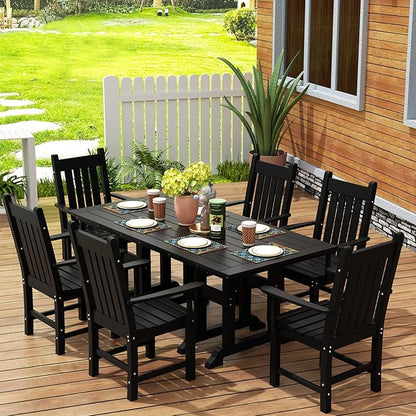 WestinTrends Malibu Classic Outdoor Dining Chairs with Arms, All Weather Poly Lumber Adirondack Patio Chairs Restaurant Bistro Chairs Support 350 LBS, Arched Backrest and Curved Seat, Black