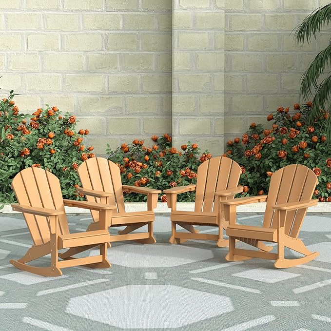 WestinTrends Malibu Outdoor Patio Porch Rocking Adirondack Chair (Set of 4), Teak