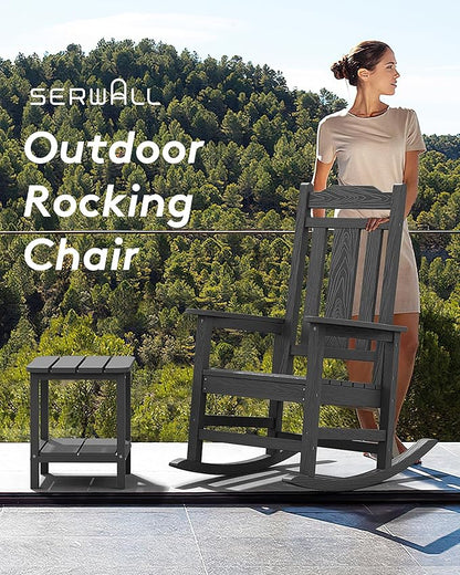 SERWALL Gray Outdoor Rocking Chair Set of 4, All Weather Patio Rocking Chair, HDPE Poly Rocking Chair for Adults, Heavy Duty Front Porch Rocker